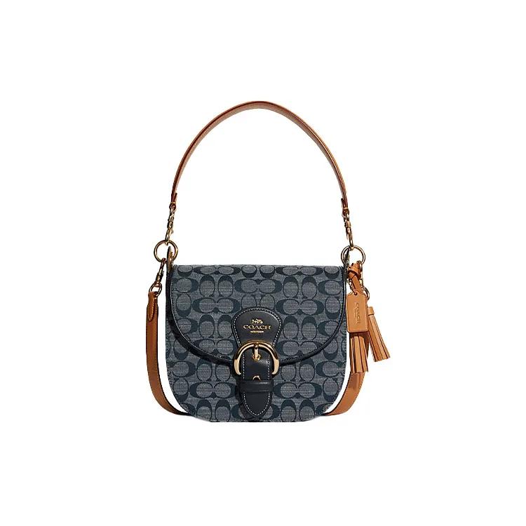 COACH Kleo Fabric Cow Leather Saddle Bag , Shoulder Bag Medium Women's Blue Taupe (Unisex) Shoulder Bags C8514 IMDEI