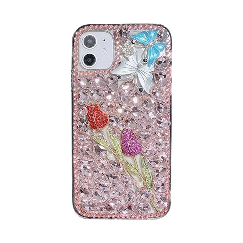 Luxury Rhinestone Mobile Phone Case Is Suitable For Apple 16Promax Rose Iphone17 Butterfly 14 Full Diamond Xr Women'S Model.