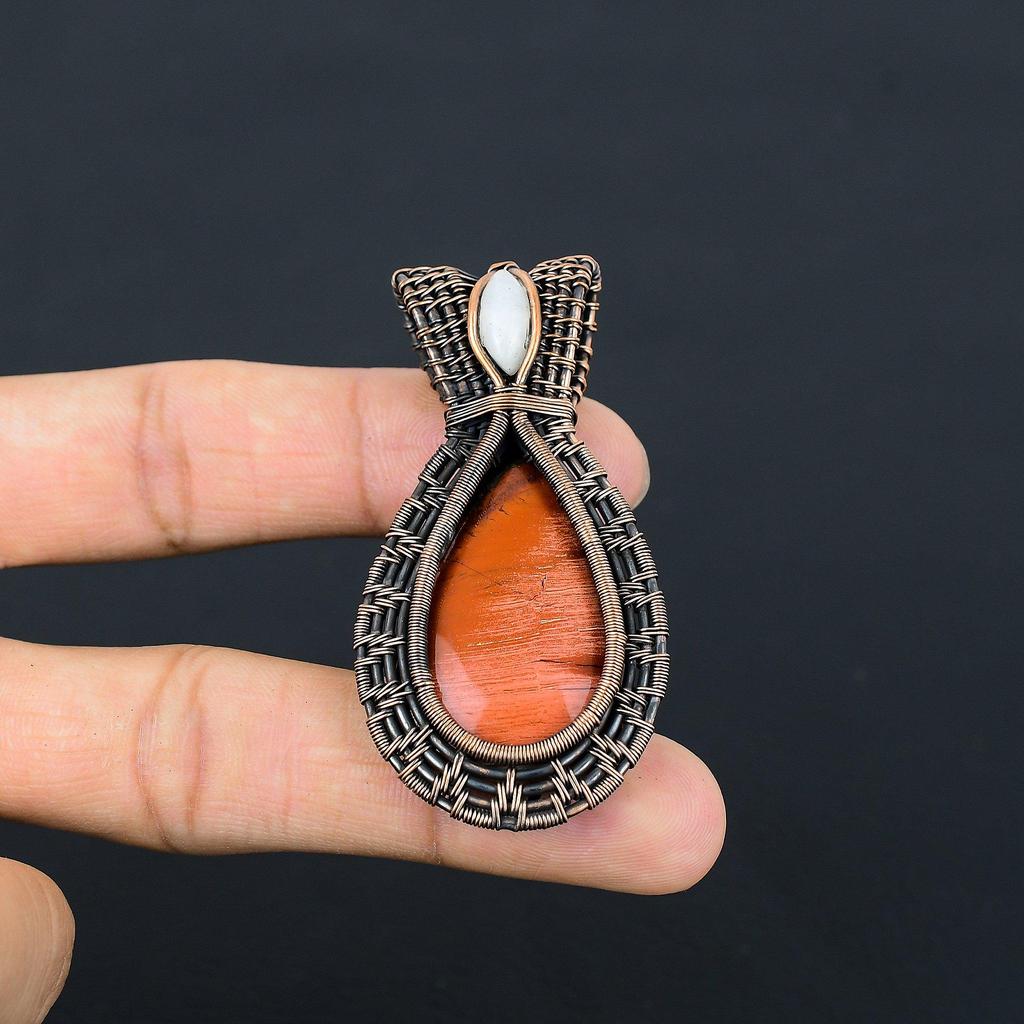 Red Snake Skin Pendant Gemstone Handmade Jewelry, 999 Copper Wire Wrapped Pendant, Gift For Wife Jewelry