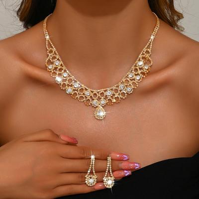 Κρυστάλλινο Κολιέ Τσόκερ Σκουλαρίκια Σέτ Νυφικών Κοσμημάτων με Στρας για Νύφη, Γαμήλιο Πάρτι, Αξεσουάρ Κοστουμιού