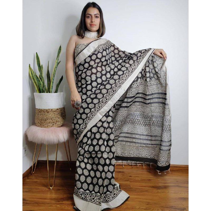 

Новый выпуск сари Original Linen с серебристым Jari Patta