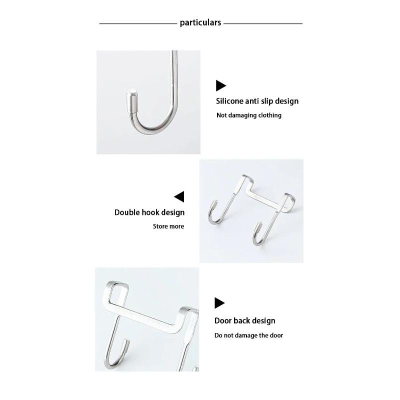 201 Stainless Steel Hook Free Punching Double S-Shape Hook Kitchen Bathroom Cabinet Door Back Type Coat Towel Storage Hanger