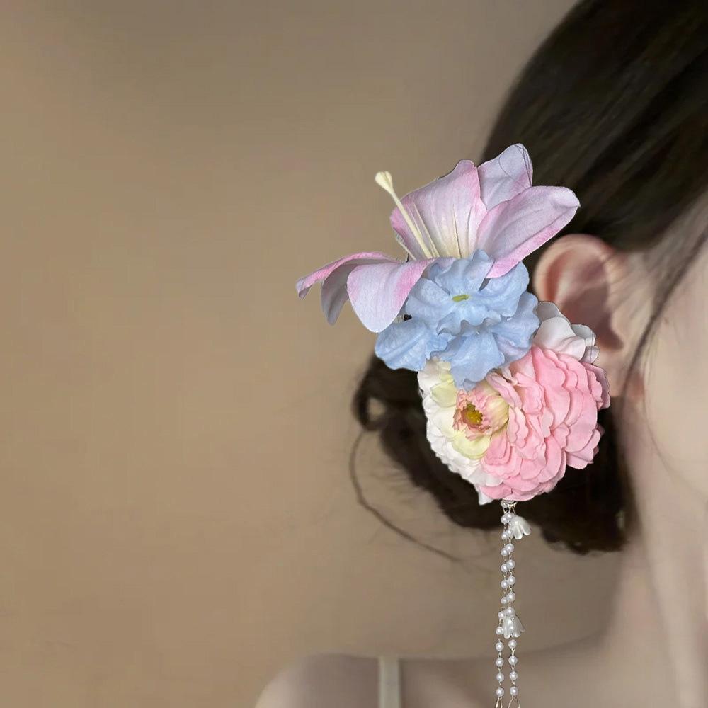 Acrylic Pearl Flower Fringed Earrings Light Luxury Temperament High Sense Duck Bill Clip Niche Fashion Versatile Hair Accessories Women