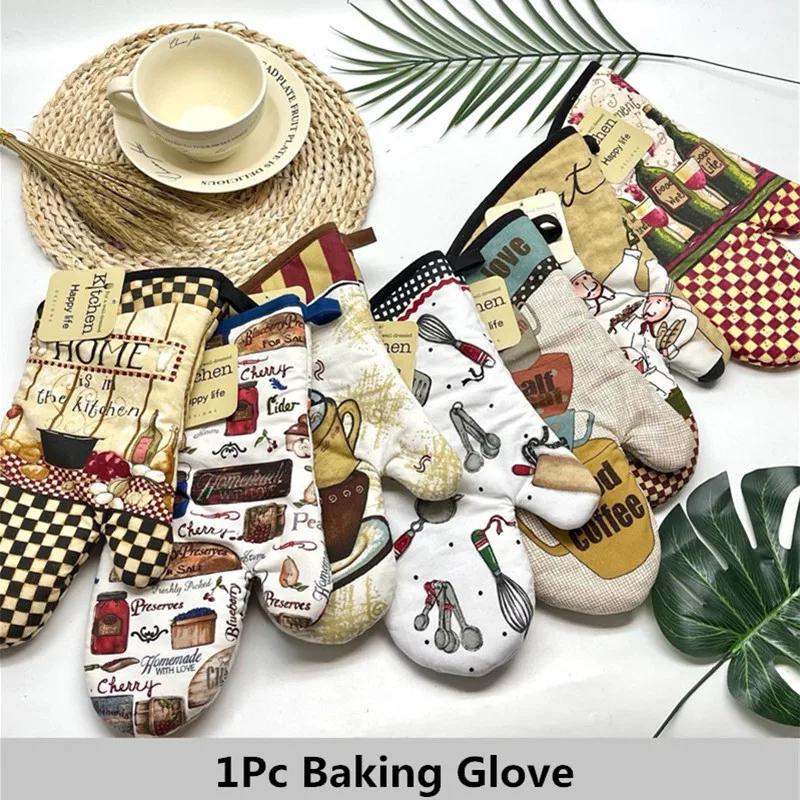 1Pc 18x33cm Cotton Retro Printed Thicken Kitchen Baking Oven Mitts Anti-Hot Microwave Insulation Glove Pad