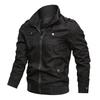 Autumn Winter Men Stand Collar Long Sleeve Jacket Multi Pockets Elastic Hem Zipper Placket Windbreaker Jacket Coat