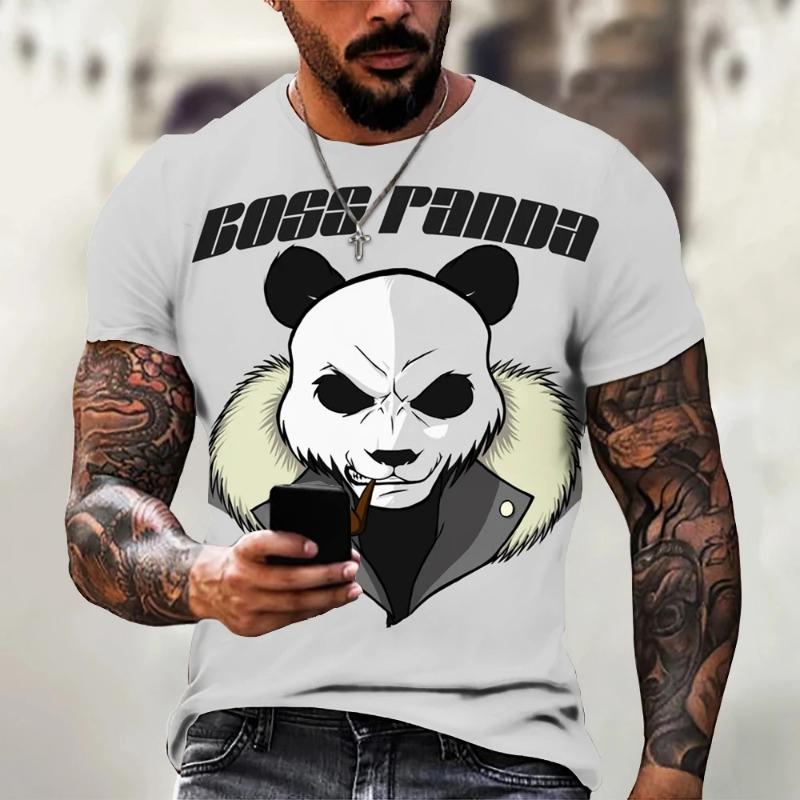 New Fun Animal Panda Pattern Men's T-Shirt Printed T-Shirt Fashion Round Neck Plus Size Short Sleeve Personalized Men's T-Shirts