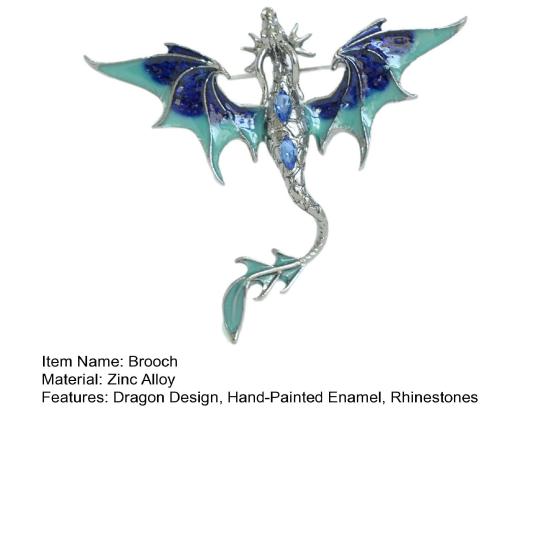 Brooch Pin Western Dragon Design Zinc Alloy Pin with Rhinestone Inlay Hand-Painted Enamel Glaze Suits Coats Sweaters Badge