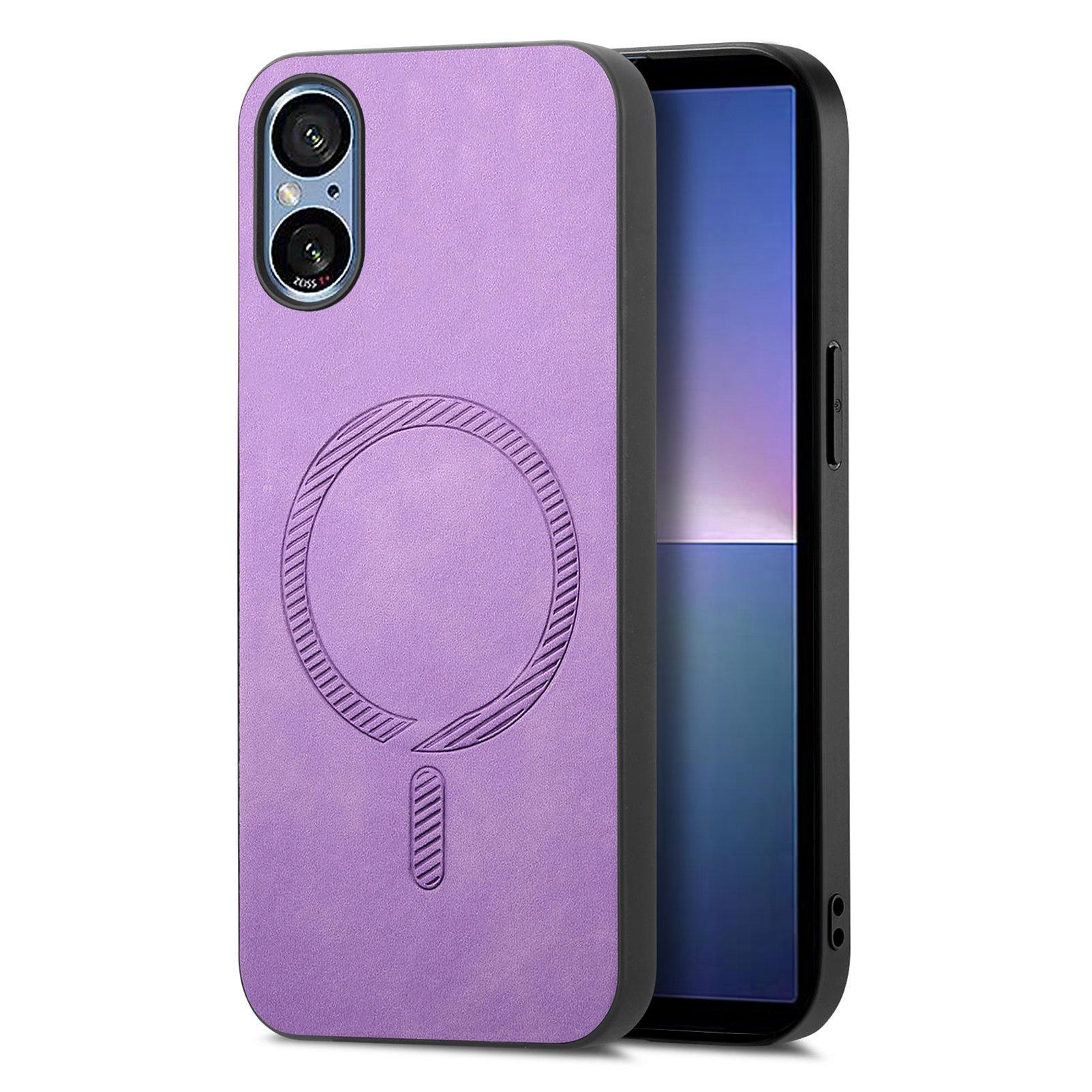 

For Sony Xperia 5 V Leather Back Case Compatible with MagSafe Skin-touch Phone Cover Purple
