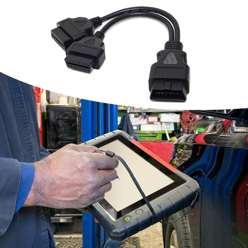 16 Pin OBD2 OBDII Splitter Extension Cable Male to Double Female Y Extender Cord Adapter 30cm/12inch
