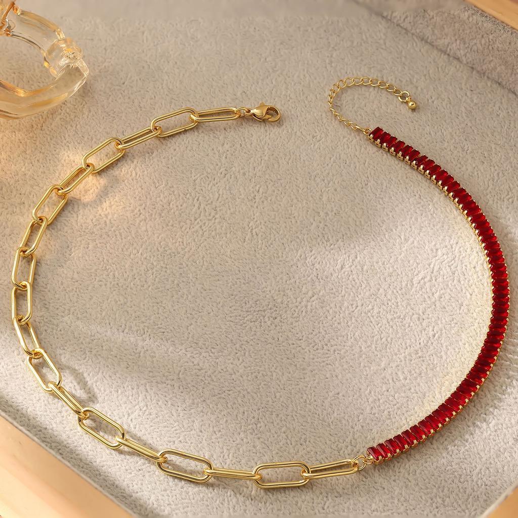Hip Hop Zircon Paperclip Splicing Titanium Steel Clavicle Necklace For Women