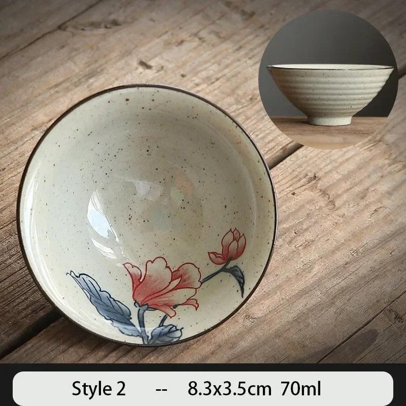 1PCS Chinese Traditional Ceramic Cone Teacup Anti Scaling Handmade Flowers Porcelain Tea Bowl Travel Meditation Cup Tea Set 70ml