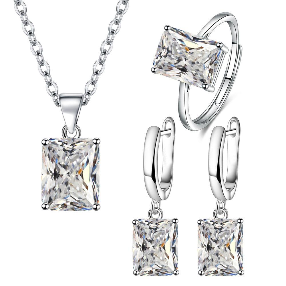 Glass Diamond Necklace Earrings Set Simple Style Necklace Jewelry Set  Women Girls