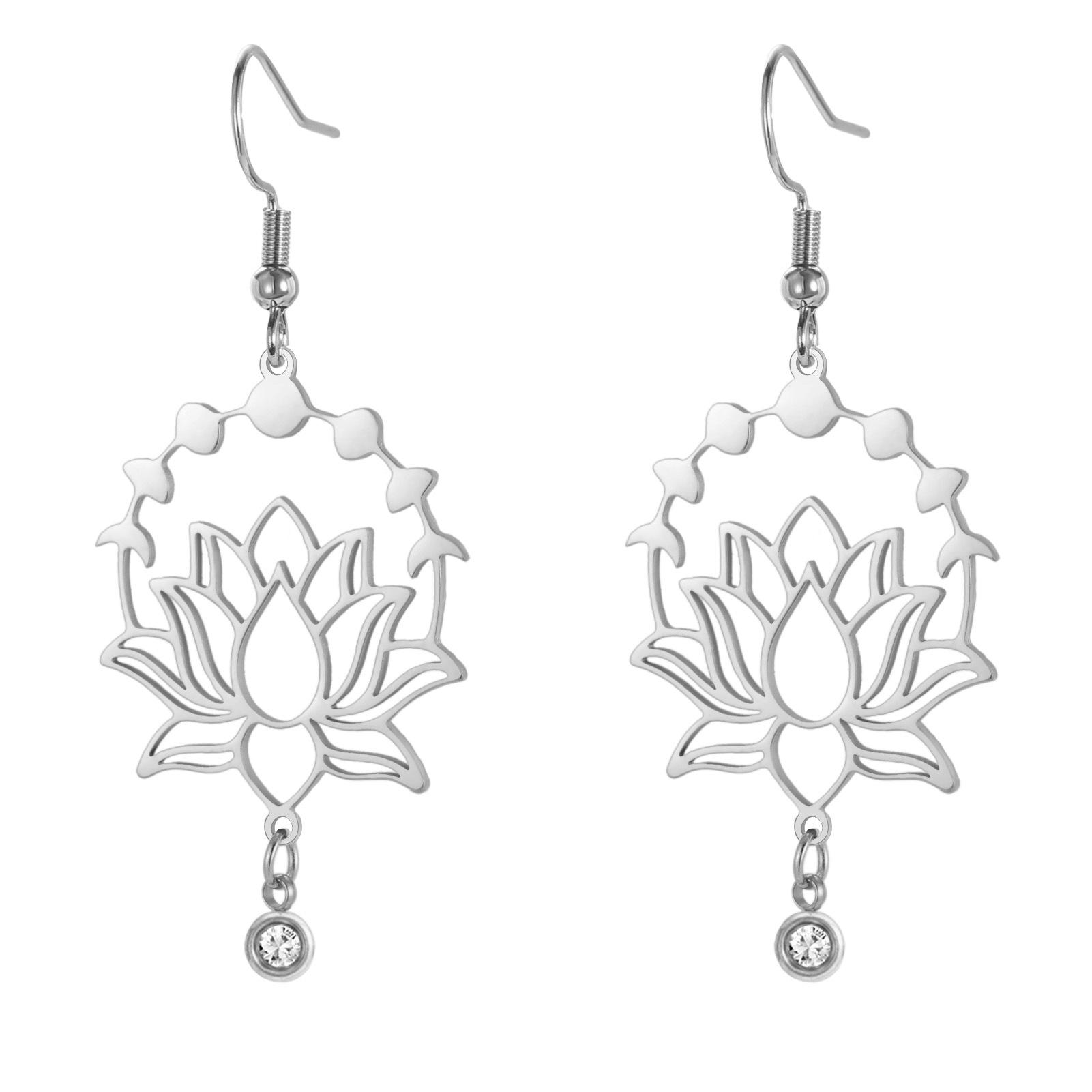 

Sweet Double Hole Lotus Pendant Earrings with Tassel Drop Charms