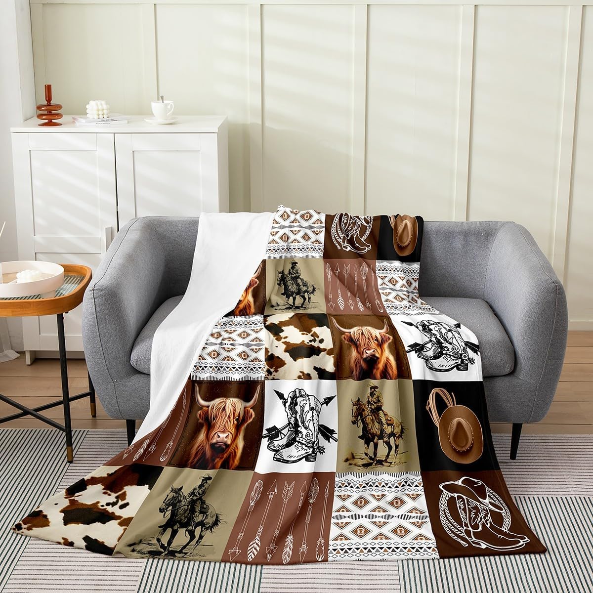 Queen x All Season Galloping Horse Plush Throw Blanket for Sofa Couch Kids Southwestern Geometric Flannel Fleece Farmhouse 100x150cm