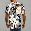 Women Short Sleeve Crew Neck T Shirt Black White Tropical Palm Leaf All Over Print Top