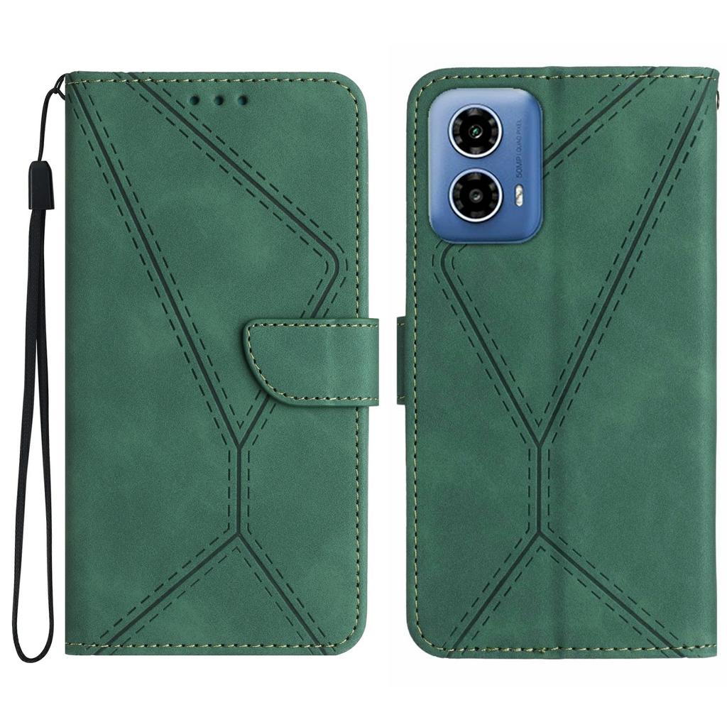 HT05 Dla Motorola Moto G35 5G Etui Skóra w Dotyku Linie Skóra PU Klapka Pokrowiec na Telefon