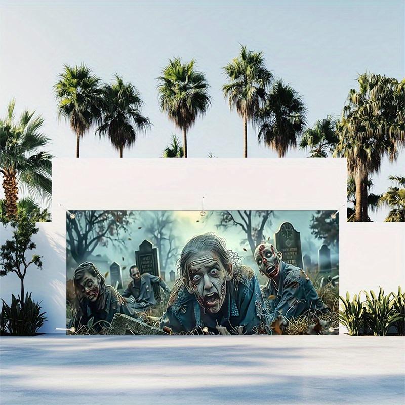 A 2D Flat Banner with a Zombie Tomb Theme Ideal for Garage Doors Party Decorations and Home Decor DJH