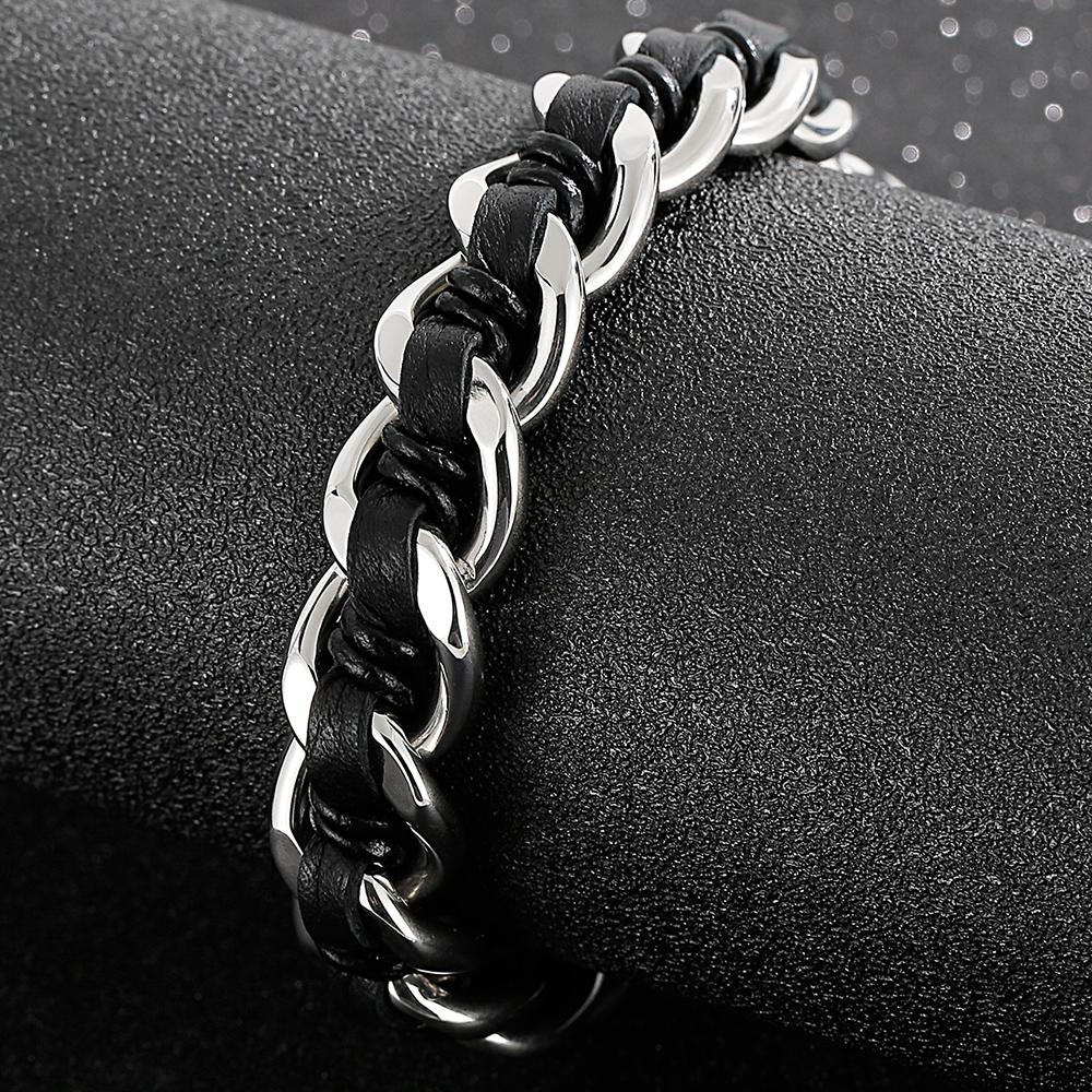 Cool Men's Braided Genuine Leather Skull Bracelet for Men Gothic Cast 316l Stainless Steel Wristband Punk Biker Bracelet Jewelry