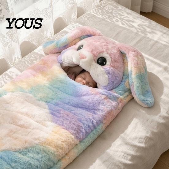 Indoor Outdoor Schlafsack Plüsch Kaninchen Umschlagtasche, Schlappohr Hase Schlummer für Kinder, Gemütliche Winter Tier Nickerchen Matte Sack Zuhause Reise Kindheit