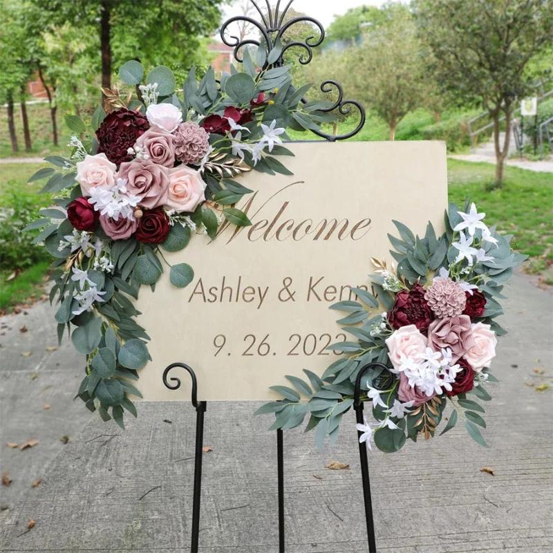 Lotus Root Pink Welcome Flower Hotel Signage Floral Arrangement Wedding Arch Flower Wedding Outdoor Decoration Rose