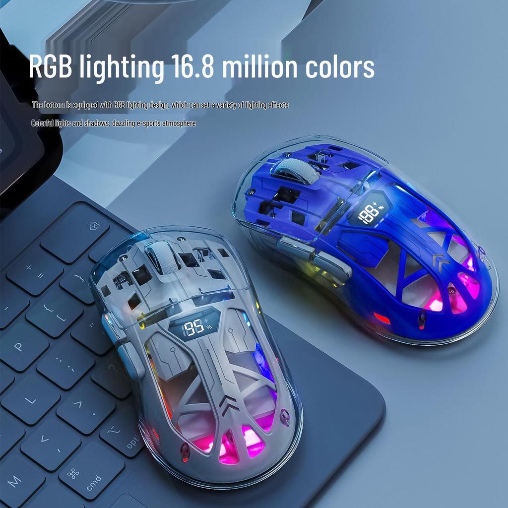 Free Wolf A2 Dual-Mode RGB Wireless Bluetooth Transparent Gaming Mouse