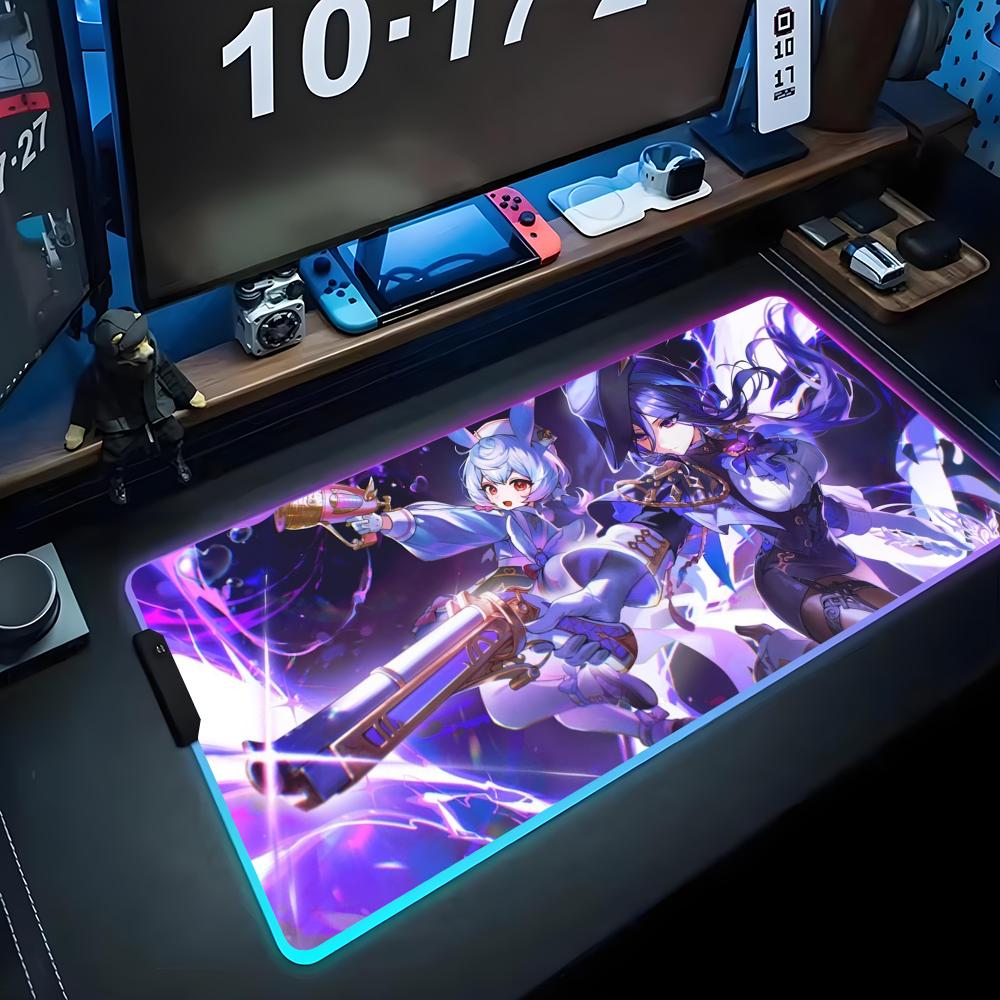 Clorinde Mouse Pad RGB Gaming Mousepad Big LED Pad PC Desk Mat Luminous Mouse Pad Large Keyboard Mats Table Rug With Backlit