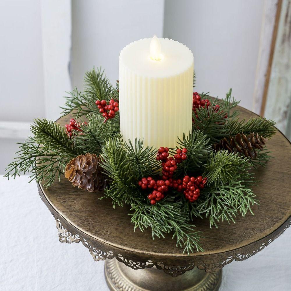 Anéis de vela românticos, castiçal de flores artificiais, guirlanda de velas, decoração de Natal