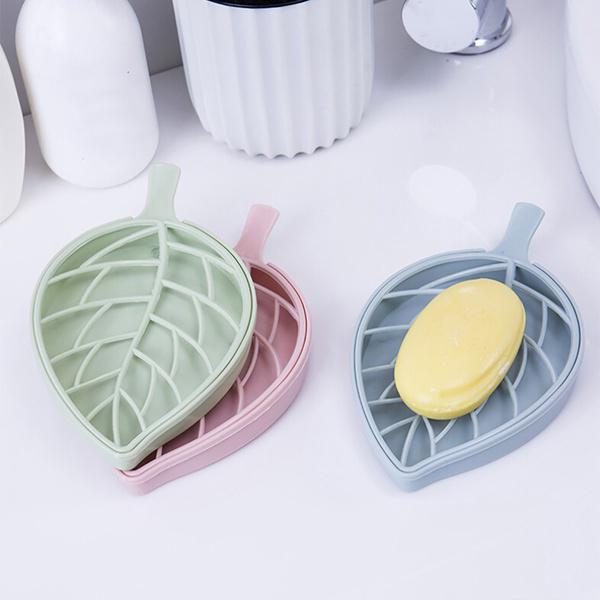 US Portable Soap Dishes Plastic Double Layers Leaf-Shaped Soap Case Holder Home
