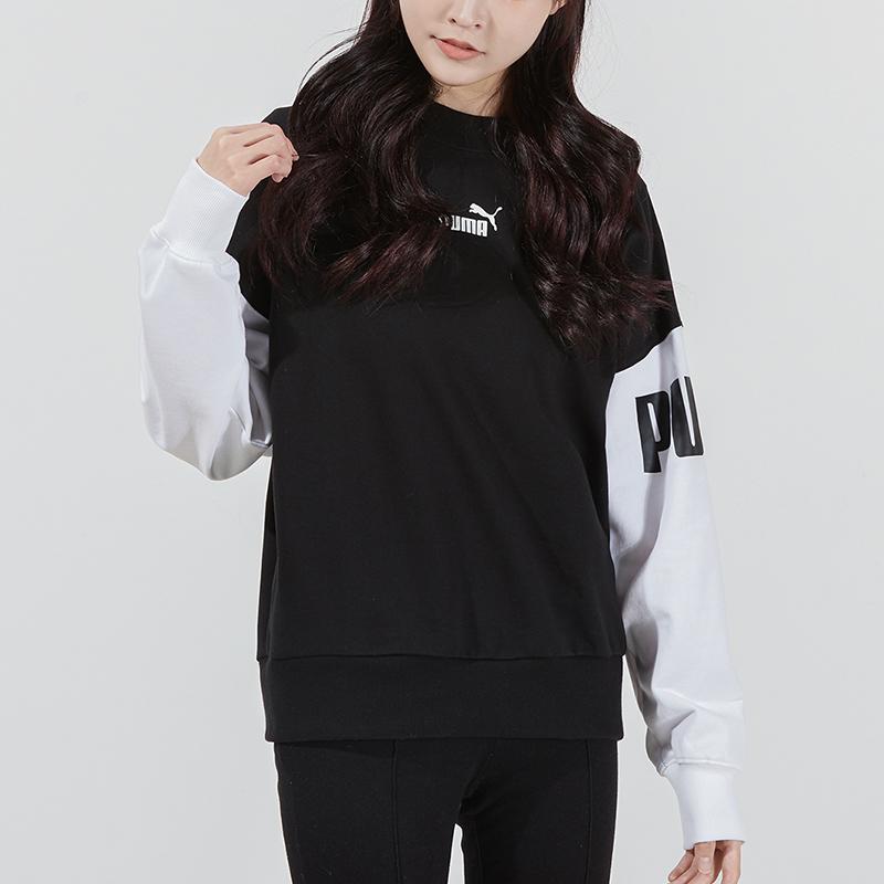 Puma Power Color Blocking Crew Logo Sweatshirt Women Tops Black 535187-01