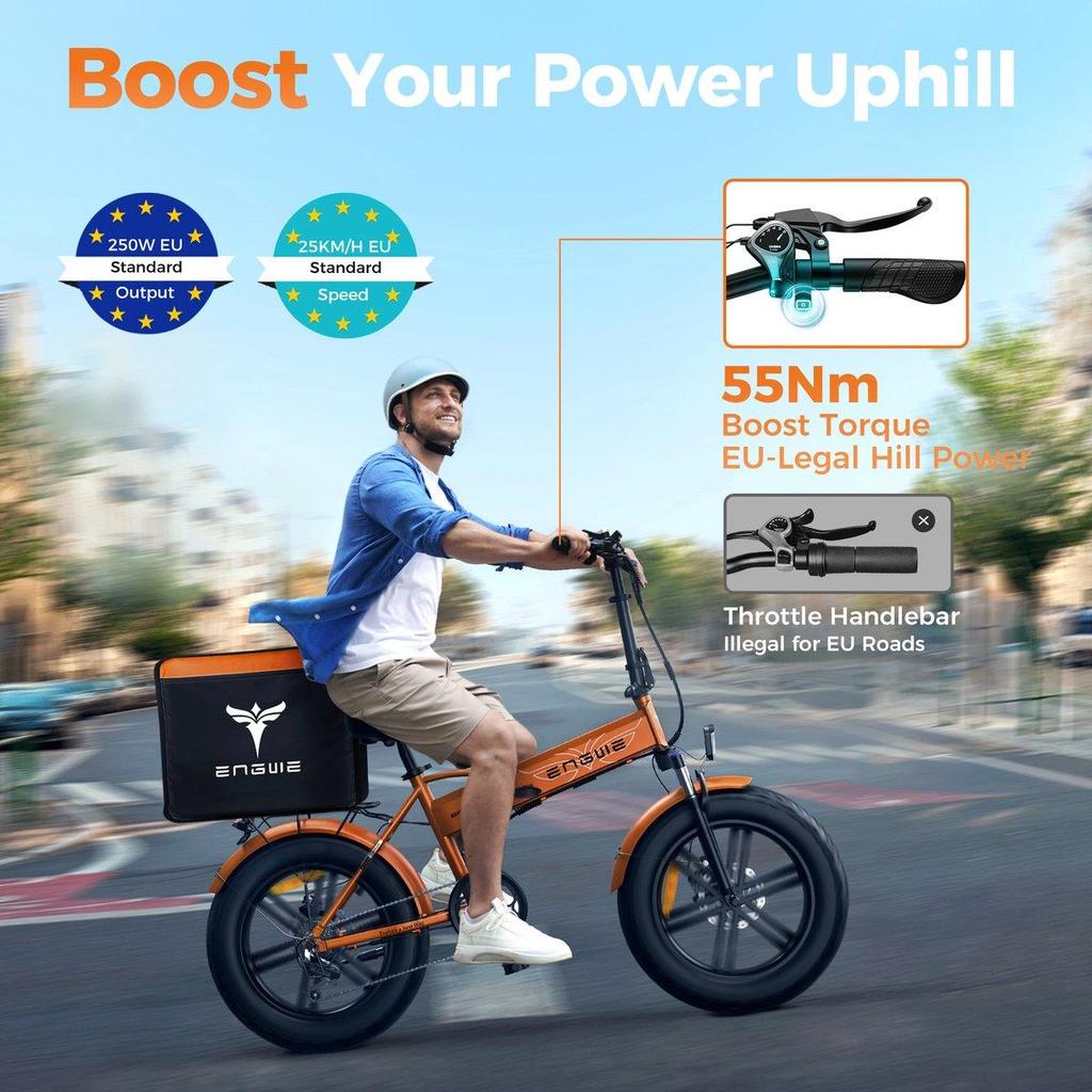Engwe EP-2 Boost Urban Electric Bike 250W, 55 N.m Torque, 48V 13Ah, Dual Disc Brake, Shimano 7-Speed, 20"×4" Fat Tire, City Commuter Pedelec