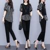 Large Size Fat Mm Age-reducing Temperament Two-piece Set 1116 Summer Clothes New Short Sleeves Loose and Thin Belly Cover Printing Set