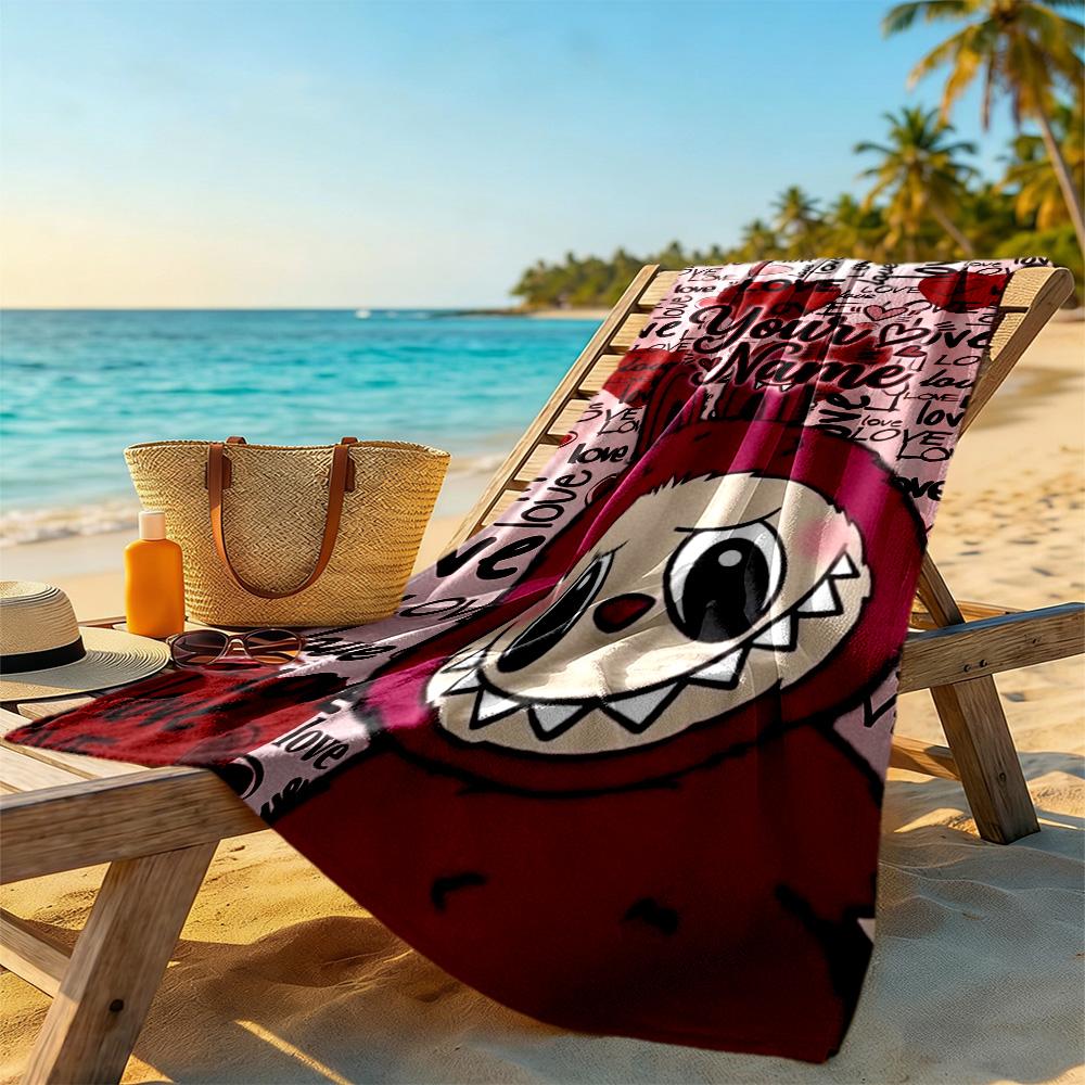 Labubu Customize Text Beach Towel Super Soft Microfiber Quickdry Fabric Perfect for Traveling Yoga Camping and Swimming