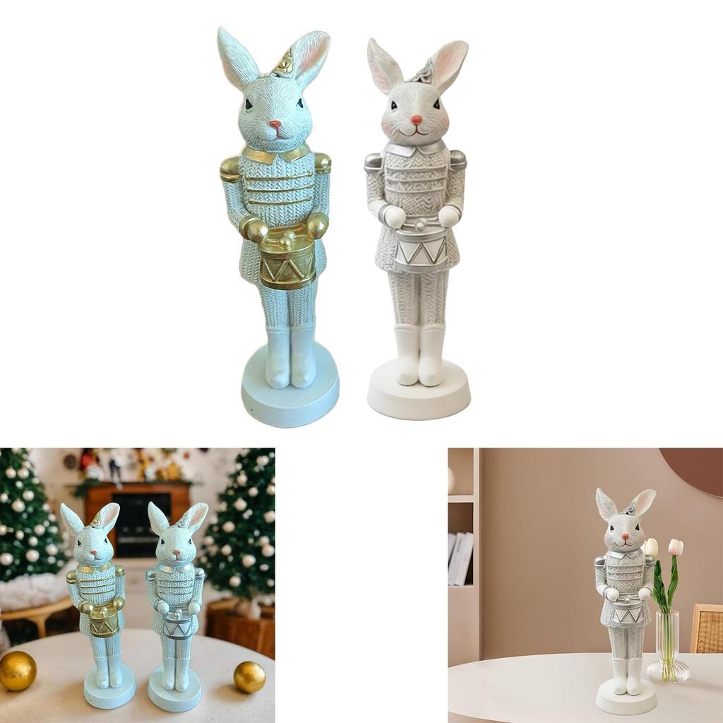 Easter Bunny Figurine Easter Decor Rustic Rabbit Statue for Shelf Farmhouse Office