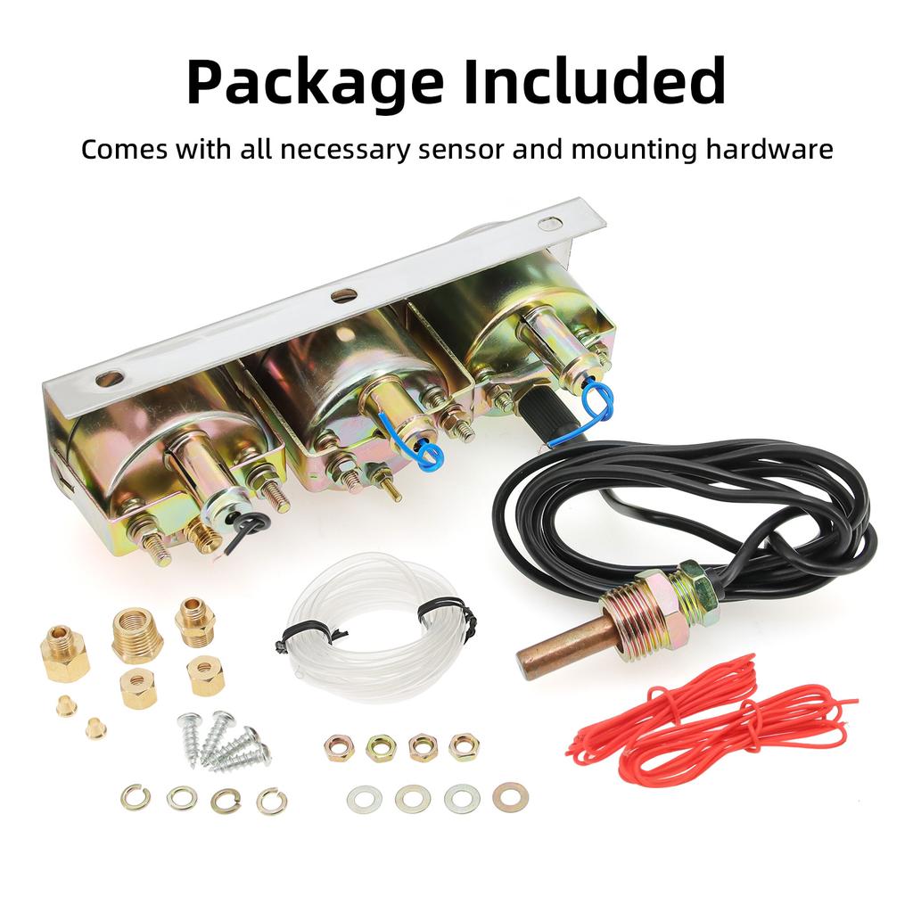 3-in-1 Auto-Anzeigegerät Wassertemperatur + Spannung + Öldruckanzeige mit LED-Licht für Auto, Marine, LKW, Traktor Dreifach-Anzeigegerät-Set