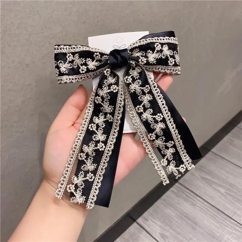 

Retro Lace Large Bow Hair Clip Fabric Embroidery Hair Pins for Women Hairgrip Barrette Headdress Korean Girls Hair Accessories чёрный