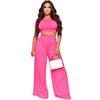 Crop Top & High Waist Loose Straight Leg Pants Set – Solid Color