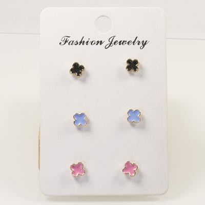 S925 Silver Needle Exquisite Versatile Dripping Oil Four Leaf Clover Combination Set Earrings Women's Personality Fashion Simple Small Earrings