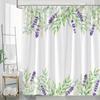 1 Elegant Floral Bathroom Decor with Watercolor Green Leaves and Purple Lavender Flowers, Machine Washable Polyester Fabric