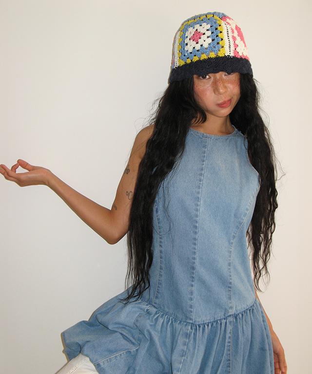 RONRON [Rrxvv] Crochet Handmade Bucket Hat Navy