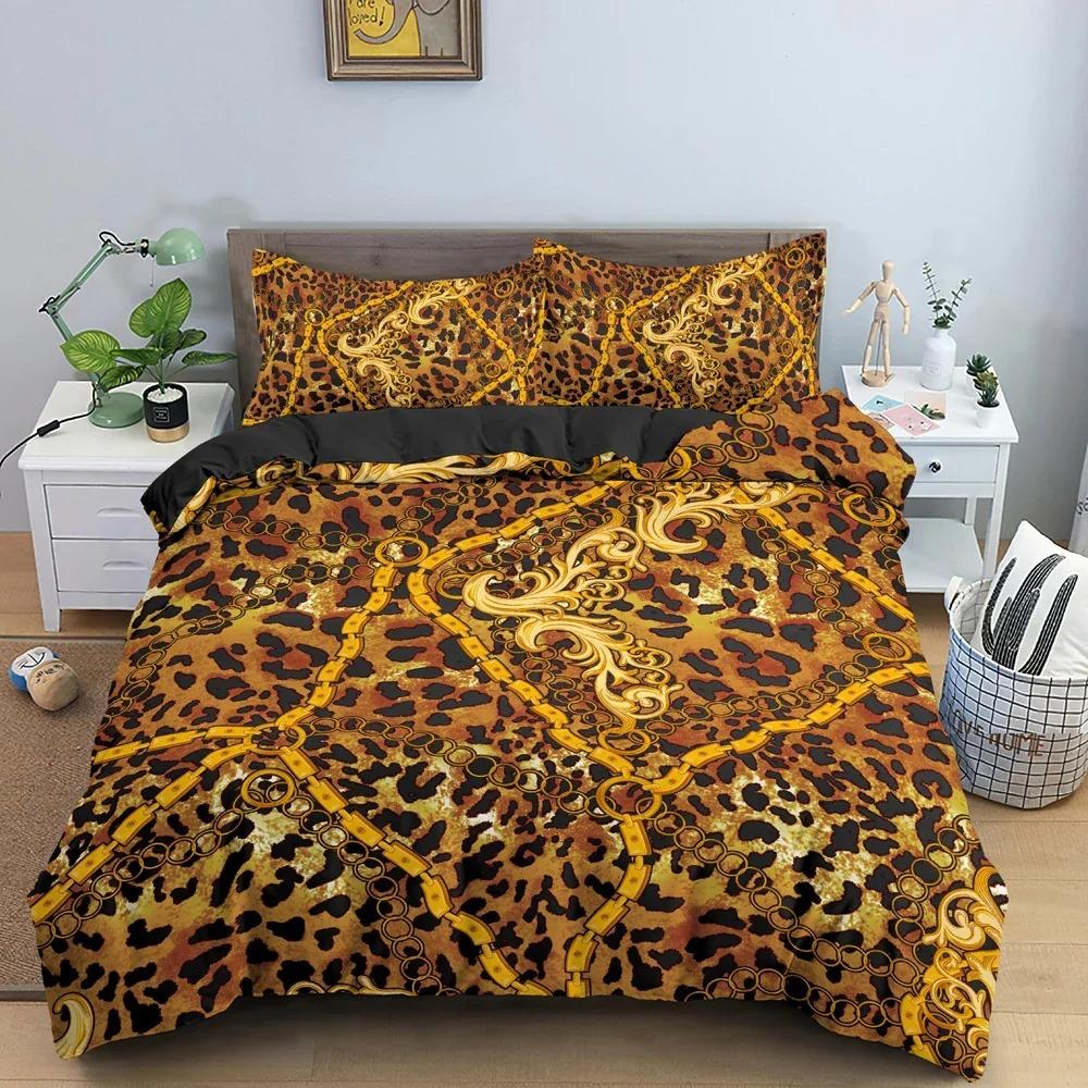 Gold Chains Duvet Cover Leopard Pattern Bedding Set Comforter Covers For Bedroom Twin King Size Soft Quilt Cover Home Textile