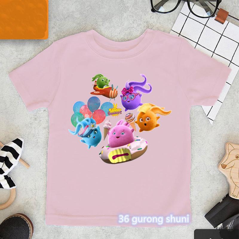 Kawaii Girls TShirts Cartoon Sunny Bunnies Graphic Print Baby Girls Clothes Fashion Aesthetic Children Tshirts Pink Shirt Tops