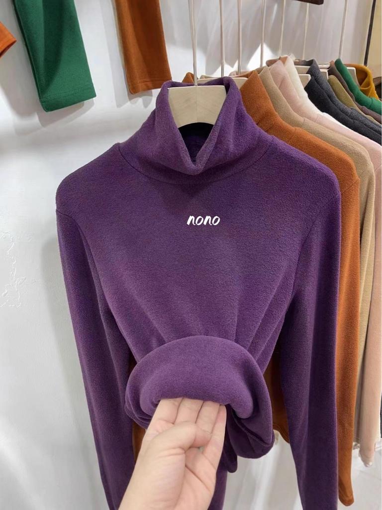 Girls' Thickened Fleece Base Layer Top, High Neck, Slim Fit, Warm, Long Sleeve for Autumn/Winter 2025.