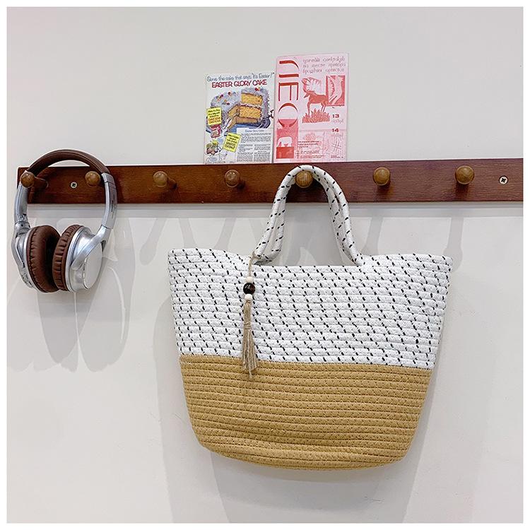 Large capacity portable vegetable basket new versatile spring and summer woven straw bag seaside vacation beach bag