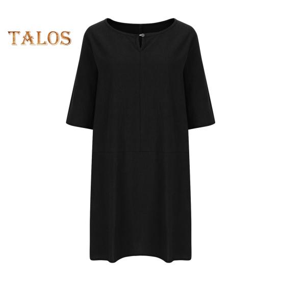 Rochie de vară pentru femei, cu mânecă lungă, cu guler rotund, stil midi, stil vară, vacanță, plajă, rochie de vară