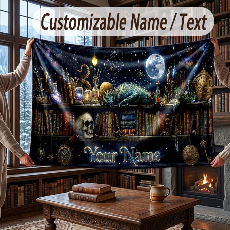 Fantasy Magic Theme Throw Blanket Custom Name Text Personalized Blanket Soft Cozy Blanket for Home Sofa Bed
