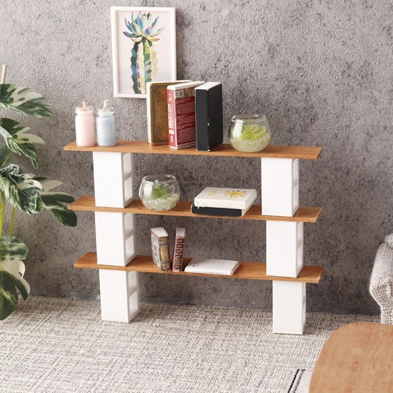 Solid Wood Mini Cabinet Bookshelf Model Dollhouses Accessories For Bedroom Kitchen Living Room Tiny House Decoration