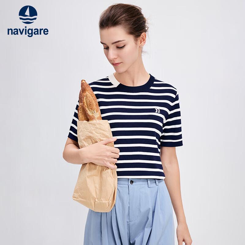 Navigare Women's Casual Striped Knit Short-Sleeve T-Shirt