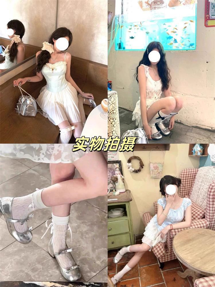 Thick High Heels Retro Light Mouth with Skirt Single Shoes Women's 2025 New Summer French Silver Mary Jane Small Leather Shoes