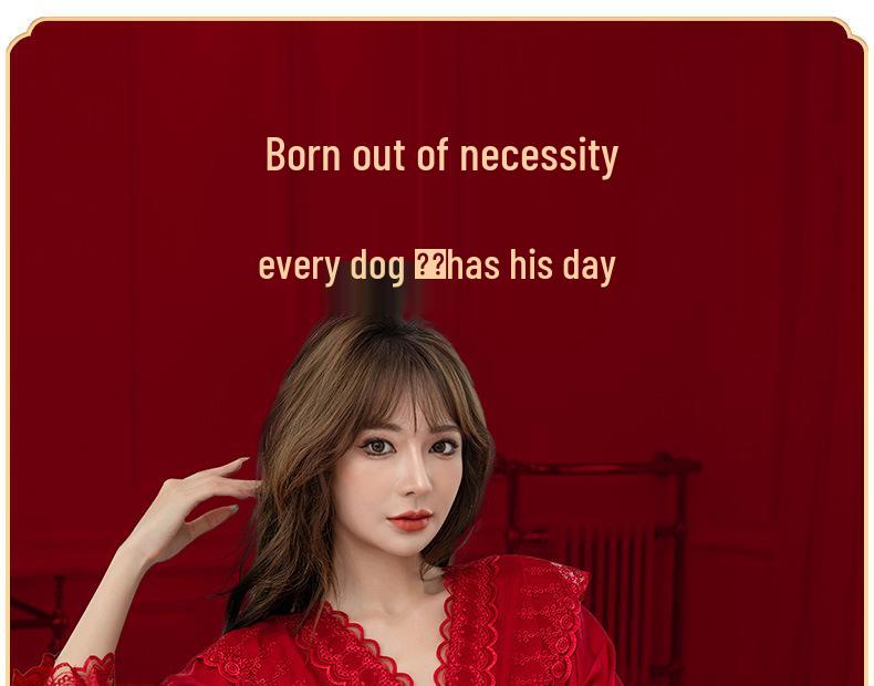 Year of the Ox Women's Red Pajamas with Built-in Bra - V-neck, Soft, Skin-Friendly, Sexy Loungewear - Perfect Gift for Best Friend