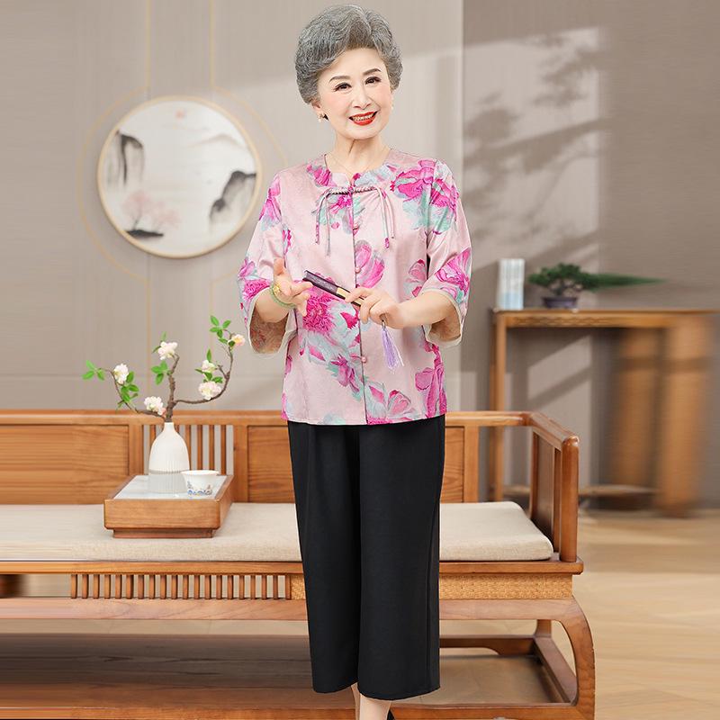 

2026 Floral Printed Daily Top: Elegant, Comfortable, Loose-Fit, Tummy-Covering Casual Spring Style for Moms 2XL (for 100-115 jin) рожевий